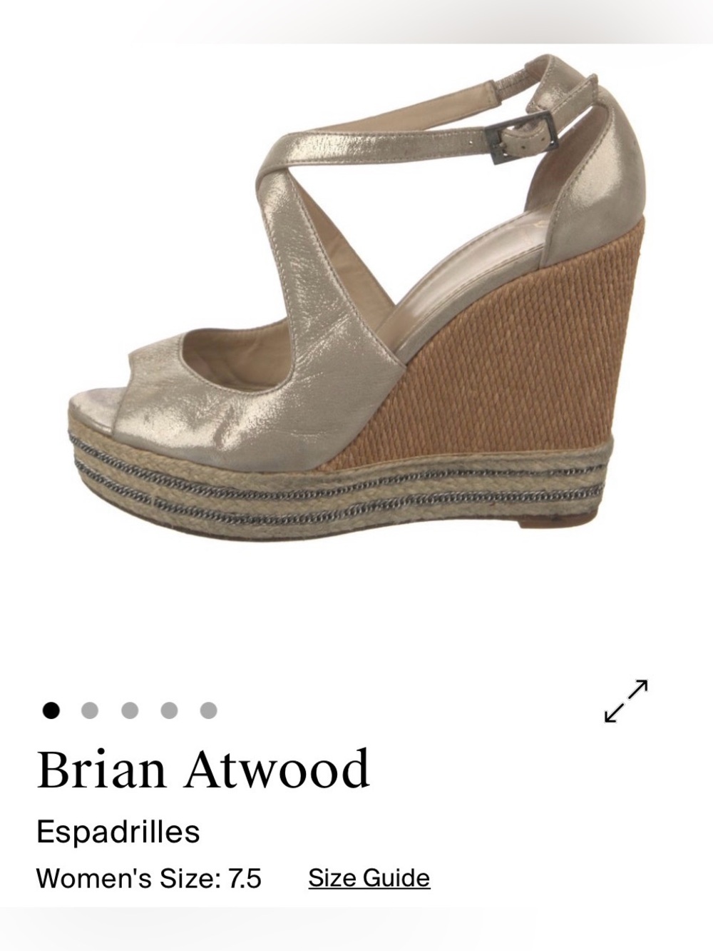Brian Atwood BF Dekoda Gold Espadrille Wedges 7.5